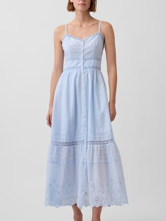 GAP Dresses & Skirts - Gap Blue Lace Trim Button Front Maxi Dress Cottagecore Coastal Sz M NWT